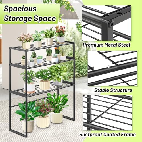 Metal Plant Stand Indoor Outdoor, 3 Tier Potted Multiple Flower Pot Holder Rack Plant Shelf, Heavy Duty Planter Display Shelving for Patio Balcony Garden Living Room Decorative (Black-3 Tier) - Image 3