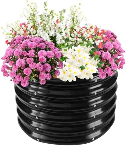 TBMLC 17" Tall,24" Diameter Elevated Round Metal Raised Garden Bed Black by TBMLC