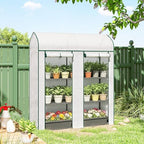 Mini Greenhouse, White 3-Tier Portable Greenhouse and Small Plant House with 2 Roll-Up Doors, 56.3 x 18.1 x 65 in Greenhouse Cabinet for Patio Balcony Garden - Image 4
