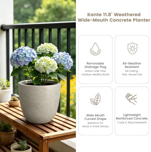 Kante Accent Round Bowl Weathered Concrete Planter 14" Dia, Outdoor - Image 2