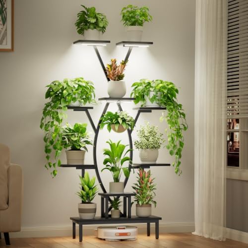 JUSTOGO Plant Stand Indoor with Grow Lights - 9 Tiered Tall Plant Shelf by JUSTOGO