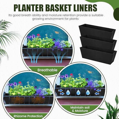 HunnmingRe 6 Pack 36 Inch Fabric Plant Window Box Liners Rectangular Non-Woven Planter Basket Liner Black Felt Flower Hanging Basket for Outdoor Garden Hanging Planter Flower (Avoid Birds Nesting) - Image 4