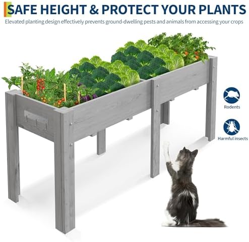 72x 23x30IN Raised Garden Bed Outdoors with High Legs & Hooks, Non-Woven Liner, Elevated Wooden Large Planter Box for Backyard, Patio, Balcony w/Divider Panel, 6 Legs, 300lb Capacity - Image 2