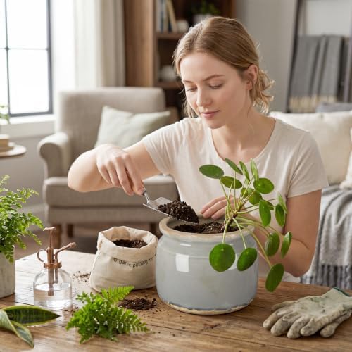 7.7" Large Ceramic Plant Pot Grey Vintage Planter Crackle Glaze Decorative Retro Flowers Pot with Drainage for Indoor Outdoor Plants Home Shelf Kitchen Office Patio Decor Gift - Image 5