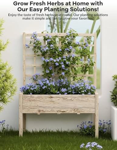 Garvee Wooden Raised Garden Bed with Trellis, 46.46x23.23x65.35IN Elevated Planter Box with Legs for Climbing Plants, Vegetables & Flowers - Image 3