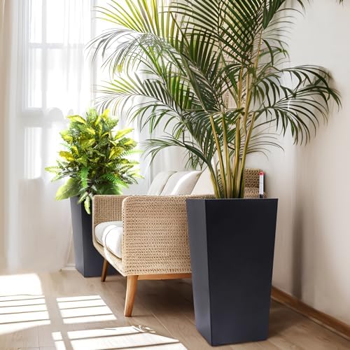 Tall Planters Set of 2, 22.5 Inch Self-Watering Outdoor Indoor Plant Pot with Water Level Monitor & Drainage Holes, Large Modern Flower Pot with Inner Bucket, Trays & Wheels – Black - Image 3