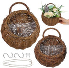VOSAREA 2PCS Hanging Basket Rattan Wall Flower Planters by Vosarea