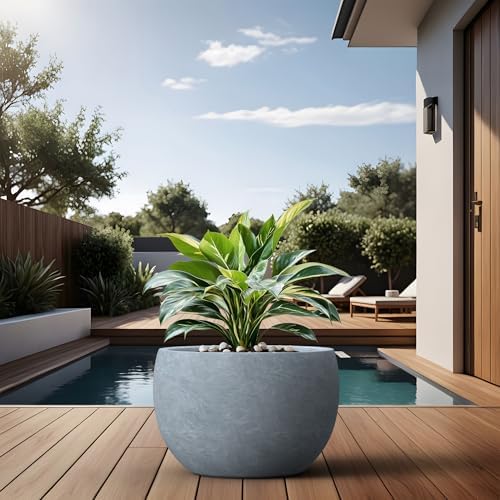 Kante 11.8-Inch Dia Round Concrete Planter, Bowl-Style Flower Pot with Drainage Hole for Patio, Garden and Home - Ideal for Flower and Trees (9.4" Opening), Slate Gray - Image 3