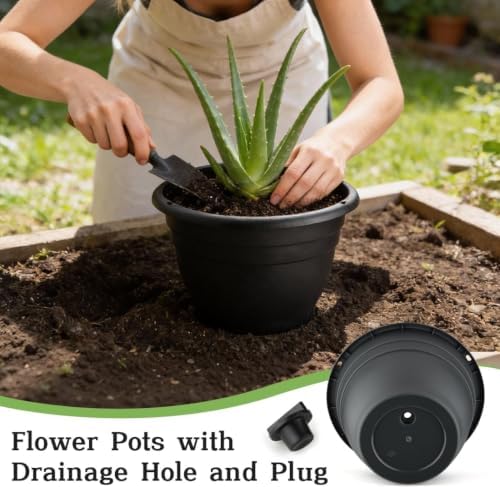 RooTrimmer 25 Pack 10 Inch Plant Pots with Drainage Holes,Black Plastic Flower Pots for Indoor & Outdoor Plants,Durable Lightweight Planters for Flowers,Herbs & Gardening - Image 5