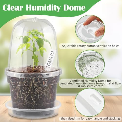 BTPLASTIK 6 Inch Clear Nursery Pots with Humidity Domes 15 Pack, Transparent Plastic Plant Pot with Drainage Holes and Saucers, Seed Starter Pots with 15 Pcs Plant Labels and 15 Pcs Soil Screens - Image 4