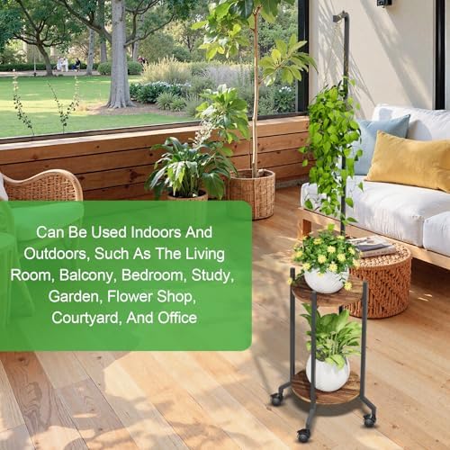 VyGrow Plant Stand Indoor, 2 Tier Hanging Tall Plant Shelf with Wheels, 3 Potted Corner Flower Stand Metal Plant Holder, Plant Shelves for Living Room, Bedroom, Patio, Outdoor, Black - Image 6