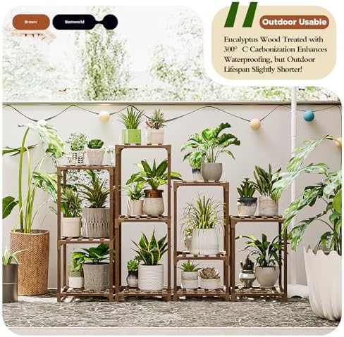Bamworld Plant Stands Indoor 4 Sets Plant Shelves Outdoor - Image 4