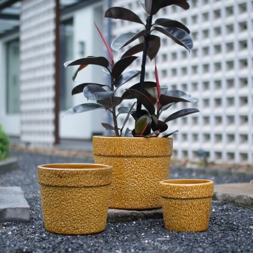 9 Inch Handmade Ceramic Planters Set of 3, 15/12/9 Inch, Antique Yellow by Noeko