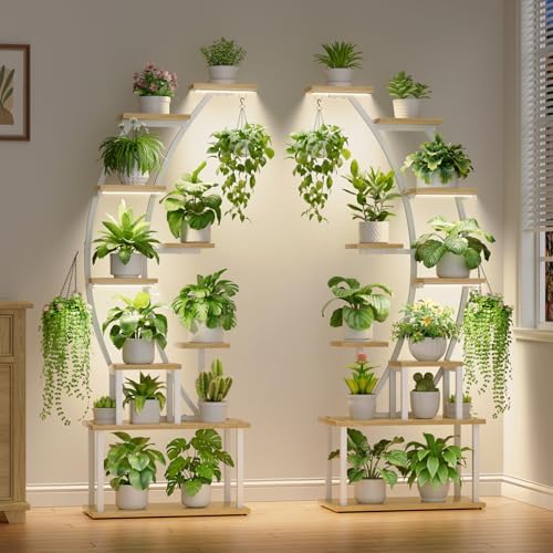 2 Pack Plant Stand Indoor with Grow Lights, 9 Tier Large Tall Plant Shelf by BACEKOLL