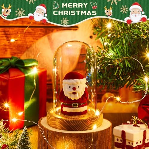 4 Pack 4.72'' x 2.76'' Christmas Glass Cloche Domes with Light Wood Base - Image 4