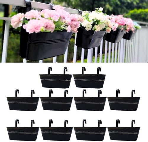 LaLaGreen Strawberry Rail Planter (15 in, 10 Pack) Black Metal Hanging Pots by L%C3%A1L%C3%A1Green