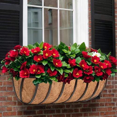 hehimhis 2 Pack 24 Inch Window Planter Box with Adjustable Bracket and Coco Liner for Porch, Balcony Planters Railing Hanging,Fence, Patio Hanging Planters for Garden Outdoor - Image 5