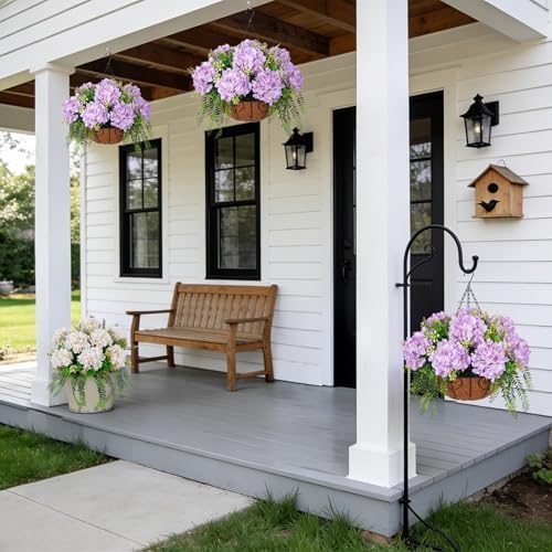 Ammyoo Artificial Light Purple Hydrangea Flowers with Hanging Basket - Image 4
