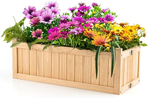S AFSTAR Outdoor Wooden Planter Box, Folding Raised Garden Bed W/Drainage Hole, Patio Rectangle Plant Container for Flowers Vegetables Fruits Herbs, Collapsible Planting Box for Yard by Safstar