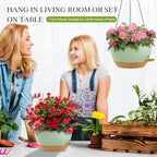 12 Inch Hanging Baskets 2 PC with Chains, Self-Watering Hanging Planters for Indoor Outdoor Plants, Plastic Hanging Flower Pots,Green Brown - Image 6