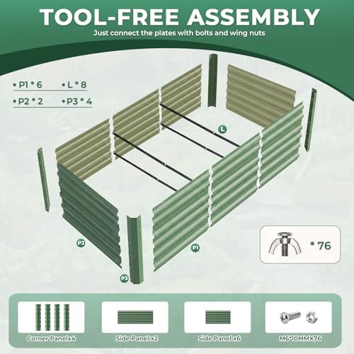 6x3x1.5ft Galvanized Raised Garden Bed, Metal Planter Box for Outdoor Planting Plants, Vegetables, Herbs, Above Ground Raised Garden Bed Kit for Gardening - Forest Green Rectangle - Image 2