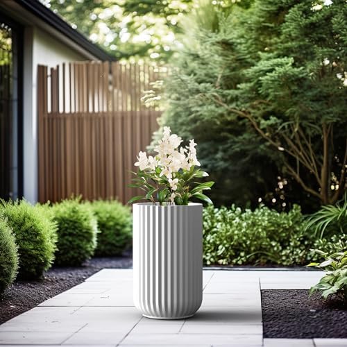 Kante 17.7" Tall Fluted Concrete Planter, White Round Column Pot - Image 3