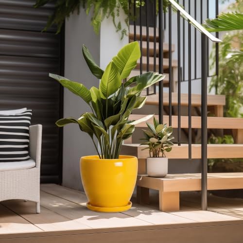 Ceramic Planters, Ceramic 10 Inch Pots for Plants Indoor, Yellow - Image 5