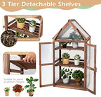 LDAILY Cold Frame Greenhouse, Wooden Raised Flower Planter Shelf w/ Triangular Top Grow Protection, Double Doors, Greenhouse Cabinet for Outdoor Patio Balcony Garden Backyard, 27" L x 16" W x 58" H - Image 4