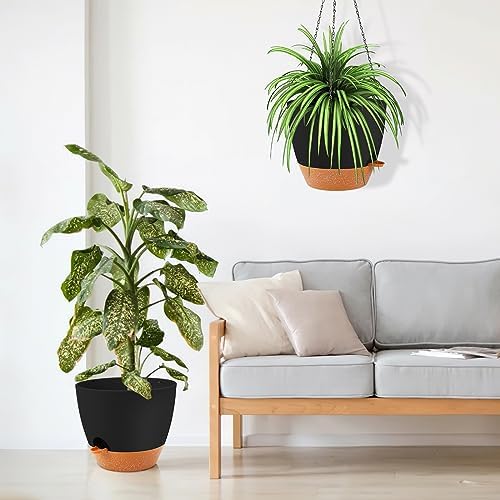 GARDIFE Large Hanging Planter, 12 inch Hanging planters for Indoor. Outdoor Plants, Self Watering Plant Pot, Plant Hanger, Black - Image 4