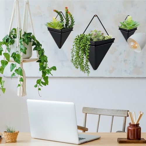 Rtteri 18 Pcs Wall Hanging Planter with Artificial Plant, Succulents, Black - Image 6
