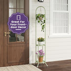 2-Tier Metal Plant Stand with Hanging Hook, Indoor Outdoor Plant Shelf (Green) - Image 7