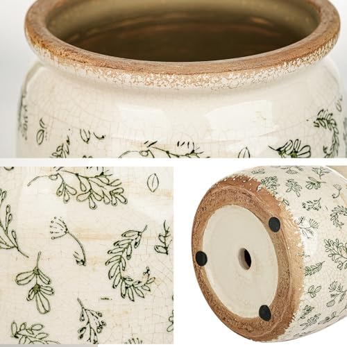 Sungmor 2 Pack Farmhouse Ceramic Planters, Tuscan Decor, Leaf & Floral - Image 4