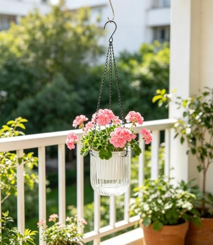 Melphoe Self Watering Hanging Planters Indoor Flower Pots, (8.3’’+6.5’’+5.3''+4.7'' 4Pack) - Outdoor Hanging Plant Pot Basket, Plant Hanger with 3Hooks Drainage Holes for Garden Home (White) - Image 2