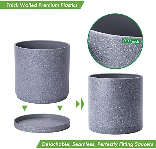 D'vine Dev Plastic Planter Pot with Saucer, 10 in, Speckled Grey, 74-X-G-2 - Image 4