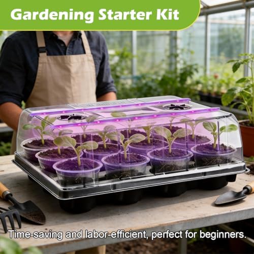 36 Pack 4 Inch Clear Plant Pots & 3 Pack 12 Cell Nursery Pot Trays with Humidity Dome and Growing Lights for Seed Starting, Germination, Seedling Propagation Plant Growing, Sturdy Gardening Kit 3 Sets - Image 6
