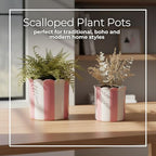 Set of 2 Ceramic Planters – Planter Pots for Greenery, Indoor or Outdoor Decor for Living Room, Patio, or Balcony – Striped Scallop Design for a Soft Tailored Look, Home Decor – 6" & 7", Pink & White - Image 4