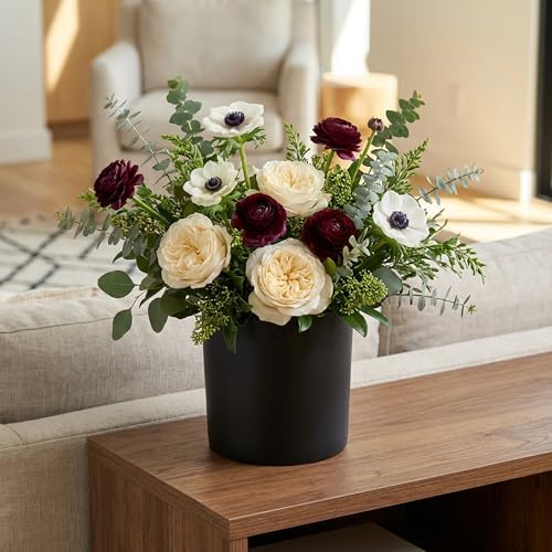 WGVI Black Ceramic Cylinder Vase Width 7" Height 6.75", Flower Arrangements, Candle Holder, Terrarium Planter Pot, Storage Container Organizer, Pen Brush Holder, 6 Pieces - Image 6