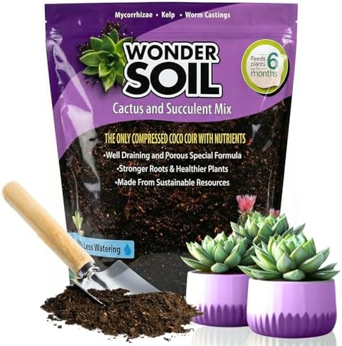 WONDER SOIL | Organic Cactus & Succulent Soil Mix (12 Quarts) | Fast Draining Living Coco Coir Loaded w/Nutrients | Ready to Plant Indoor/Outdoor Peat-Free Potting Soil | 3 LB Expands to 12 Quarts by WonderSoil