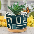 Teal Blue Graffito Ceramic Planters Green White Geometric Flower Pots for Indoor Plants with Drainage Holes and Saucers Pot for Indoor Outdoor Garden - Image 6