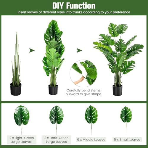 HAPPYGRILL Artificial Monstera Deliciosa Plant, 5FT Faux Plant with Cement Pot, 15 Large Leaves, Decorative Fake Greenery Plants, Indoor & Outdoor Decor for Home Office (1) - Image 5