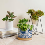 Blue and Indigo Floral Planters Ceramic Chinoiserie Chic Flower Round Plant Pots with Drainage Holes and Bamboo Tray Pot for Home Office Desk Garden - Image 4