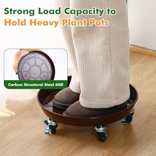Planterhoma 3 Packs 13 inches Metal Plant Caddy with Wheels Large Rolling Plant Stand Heavy-Duty Iron Plant Dolly Casters for Indoor Outdoor Flower Pot Mover Roller Coasters, Dark Coffee - Image 5