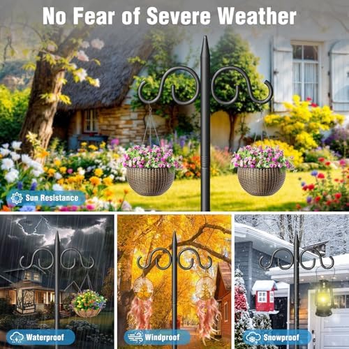 Double Shepherds Hooks for Outdoor, 76 Inch Heavy Duty Bird Feeder Pole with 5 Prongs Base, Adjustable Shepherds Hook for Bird Feeder, Garden, Weddings, Hanging Plant, 2 Pack - Image 5