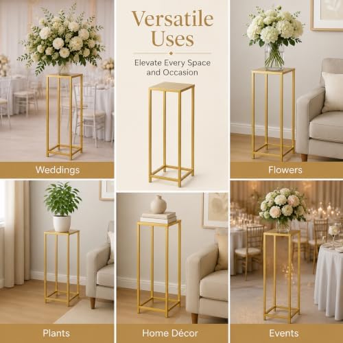 Koyal Wholesale 1Pcs 29 Inch Tall Modern Matte Gold Pedestal Stand, Metal Plant Stand Indoor Flower Pedestal Stands for Wedding Gold Harlow Stand Home Decor - Image 6