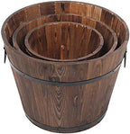Wooden Whiskey Barrel Planters,Wooden Pot Set,3 PCS Large Wooden Planter Barrel Set, 11.5"(Dia)- 18"(Dia) Real Wood Indoor/Outdoor Flower Pot w/Drainage Holes, Different Sizes, Large Garden Container - Image 3