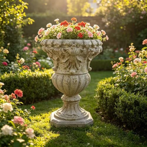 23" H Vintage Plant Pot for Plants, Classical Embossed Decorative Antique Rust Urn Flower Pot, MGO Outdoor Plant Container with Drainage Hole for Patio Planting Front Porch Decor by EMOBACO