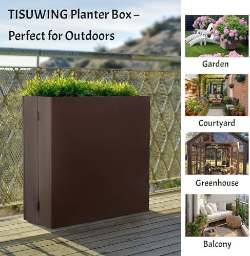 Metal Planter Box, No Installation Galvanized Steel Folding Rectangular Planter with Drainage Holes, 35.5"x 10"x 28" Brown Outdoor Planter for Porch/Patio/Garden - Image 5