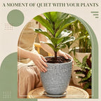 11.8 Inch Modern Ceramic Plant Pot with Saucer, Flower Pot with Drainage Hole Mesh Net,Indoor Outdoor Planter (Gray-dot) - Image 5