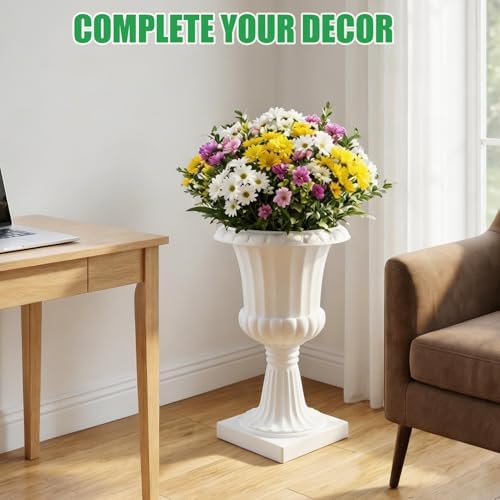 Classic Urn Style Large Outdoor Planter – 19.7” Tall, 3-Part Easy Assembly, Durable PP Plastic for Garden, Porch, Wedding & Landscape Decor White 2 - Image 6