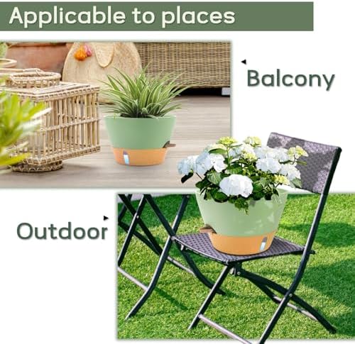 12 Inch Self Watering Pot with Visual Water Window, Drainage Holes & Watering Lip, Set of 3 Large Plastic Planters for Indoor Outdoor Plants, Modern Decorative Flower Pot (Green) - Image 6